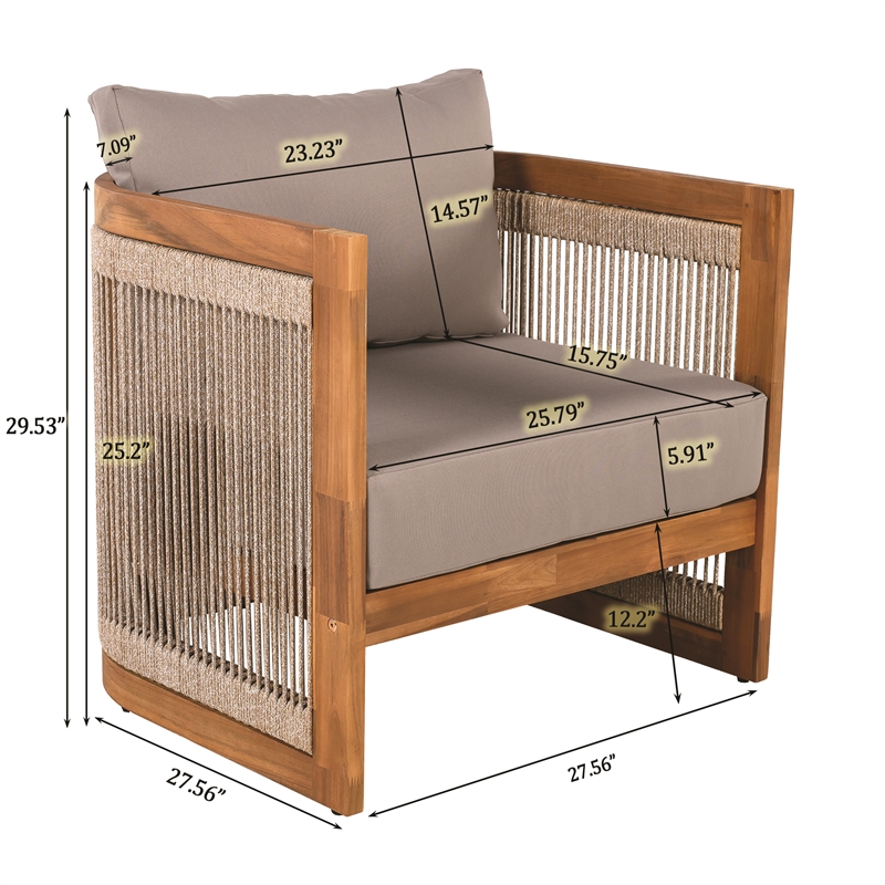 Pemberly Row Acacia Wood Outdoor Club Chair with Rope Accents