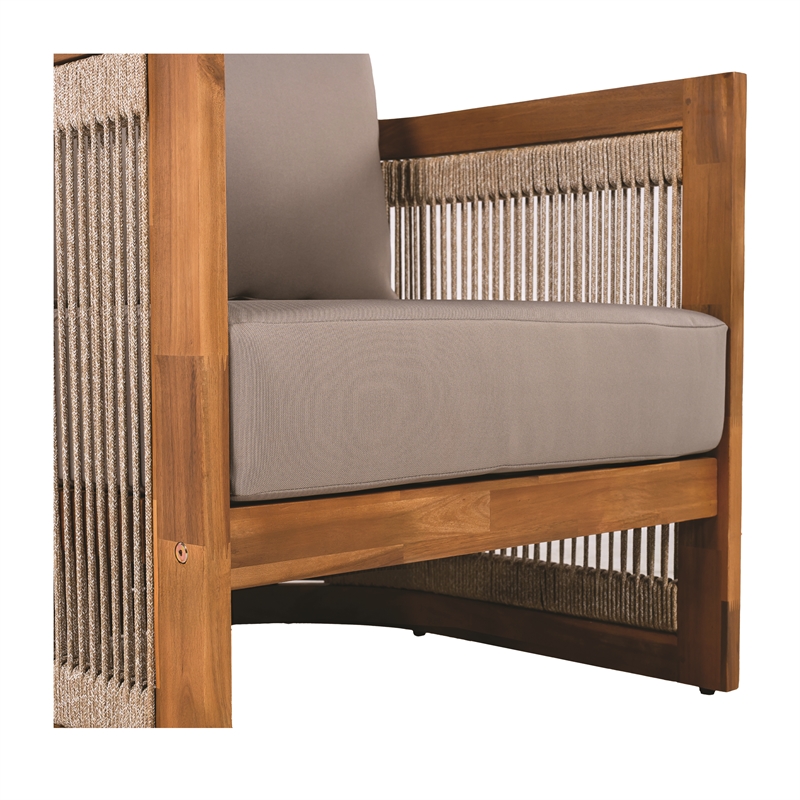 Pemberly Row Acacia Wood Outdoor Club Chair with Rope Accents