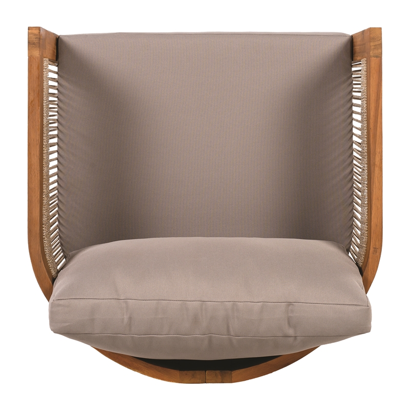 Pemberly Row Acacia Wood Outdoor Club Chair with Rope Accents