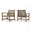 Pemberly Row Set of 2 Outdoor Acacia Wood Wicker Club Chairs with Cushions