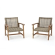 Pemberly Row Set of 2 Outdoor Acacia Wood Wicker Club Chairs with Cushions