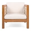 Pemberly Row Outdoor Acacia Club Chair with Rope Arms and Cushions