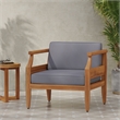Pemberly Row Upholstered Outdoor Acacia Wood Club Chairs with Cushions
