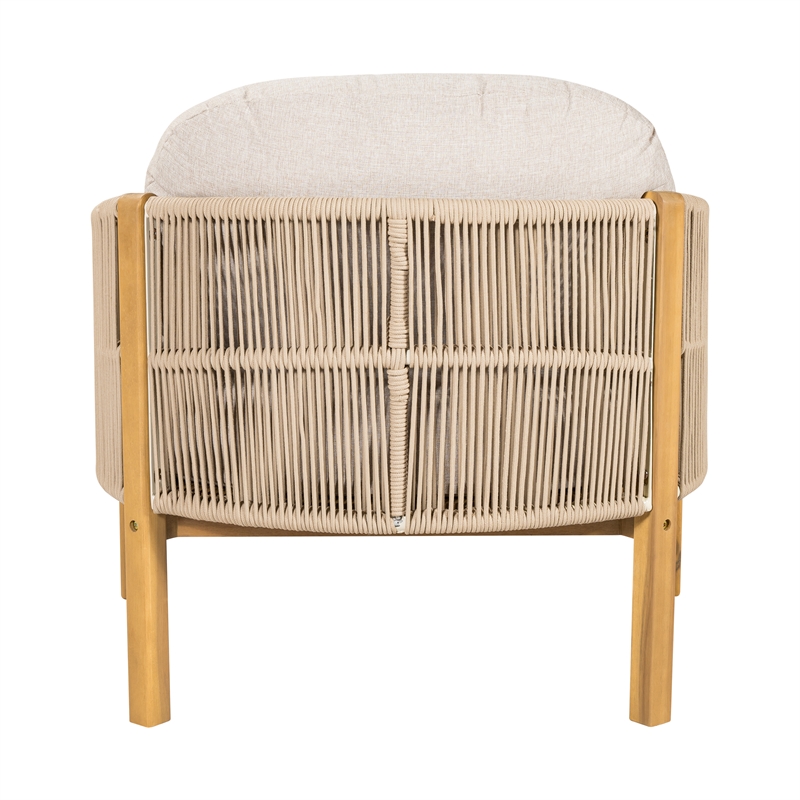 Pemberly Row Outdoor Wood Club Chair with Beige Rope Cushions