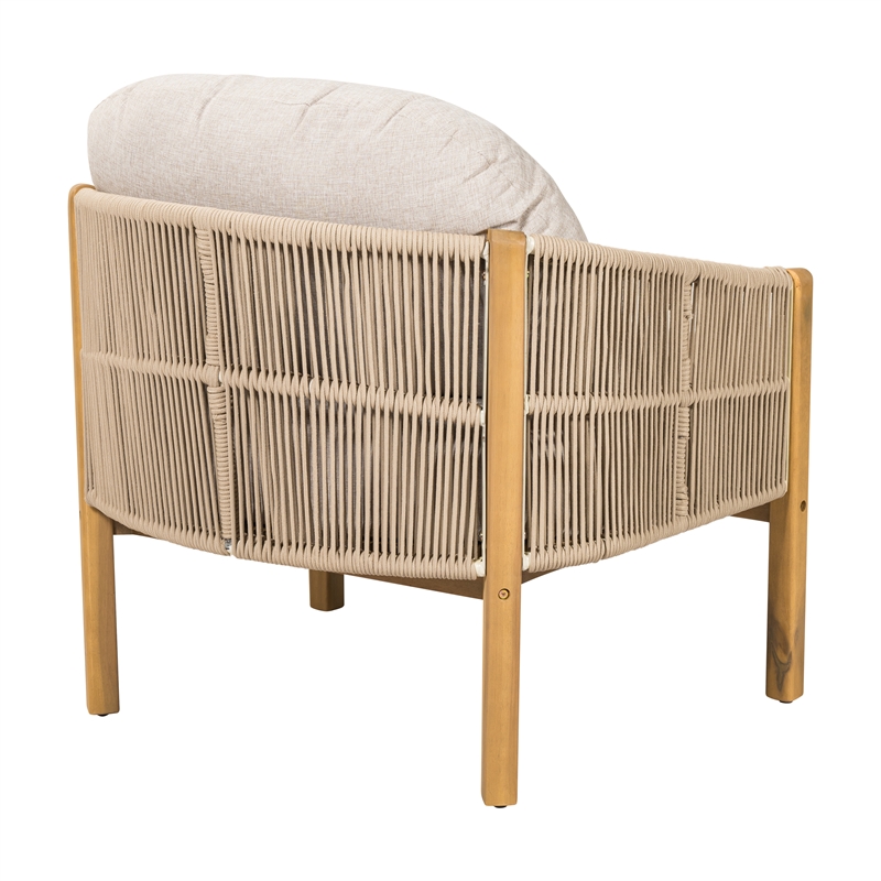 Pemberly Row Outdoor Wood Club Chair with Beige Rope Cushions