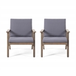Pemberly Row Set of 2 Acacia Wood Outdoor Club Chairs with Cushions
