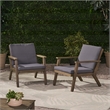 Pemberly Row Set of 2 Acacia Wood Outdoor Club Chairs with Cushions