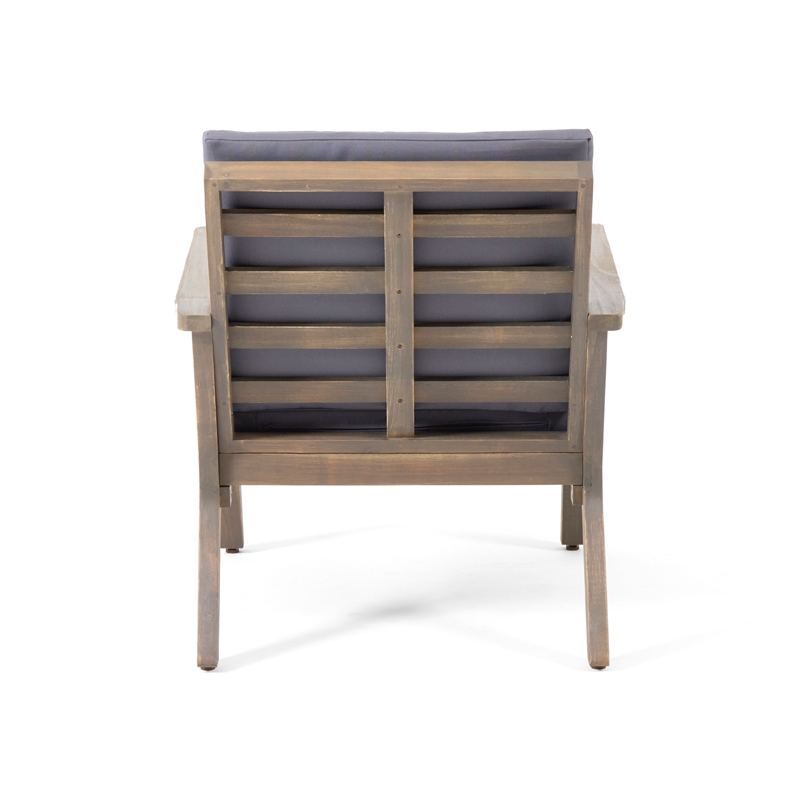 Pemberly Row Set of 2 Acacia Wood Outdoor Club Chairs with Cushions