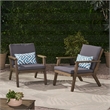 Pemberly Row Set of 2 Acacia Wood Outdoor Club Chairs with Cushions