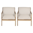 Pemberly Row Set of 2 Outdoor Acacia Wood Armchairs with Cushions