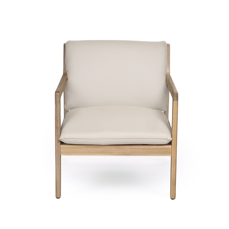Pemberly Row Set of 2 Outdoor Acacia Wood Armchairs with Cushions