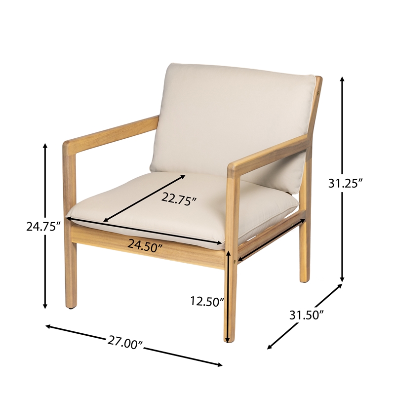 Pemberly Row Set of 2 Outdoor Acacia Wood Armchairs with Cushions