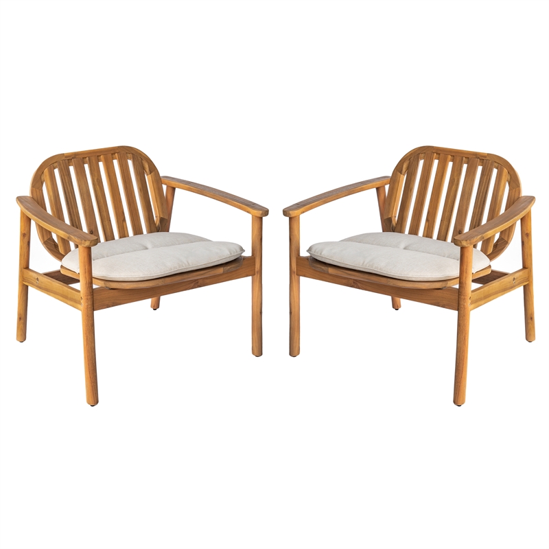 Pemberly Row Outdoor Club Chair with Rope Accent Set of 2 with Cushions