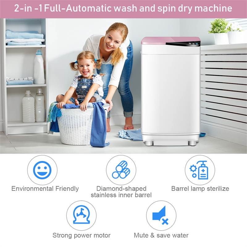 Pemberly Row Full Automatic Washing Machine 7.7 Lbs with UV Light in Pink