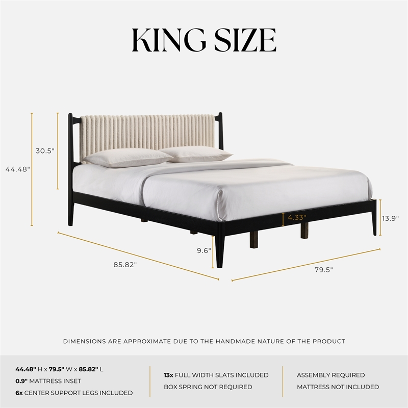 Pemberly Row Wooden King Size Platform Bed in Black and Beige