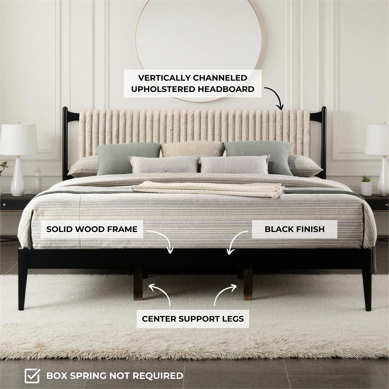 Pemberly Row Wooden King Size Platform Bed in Black and Beige