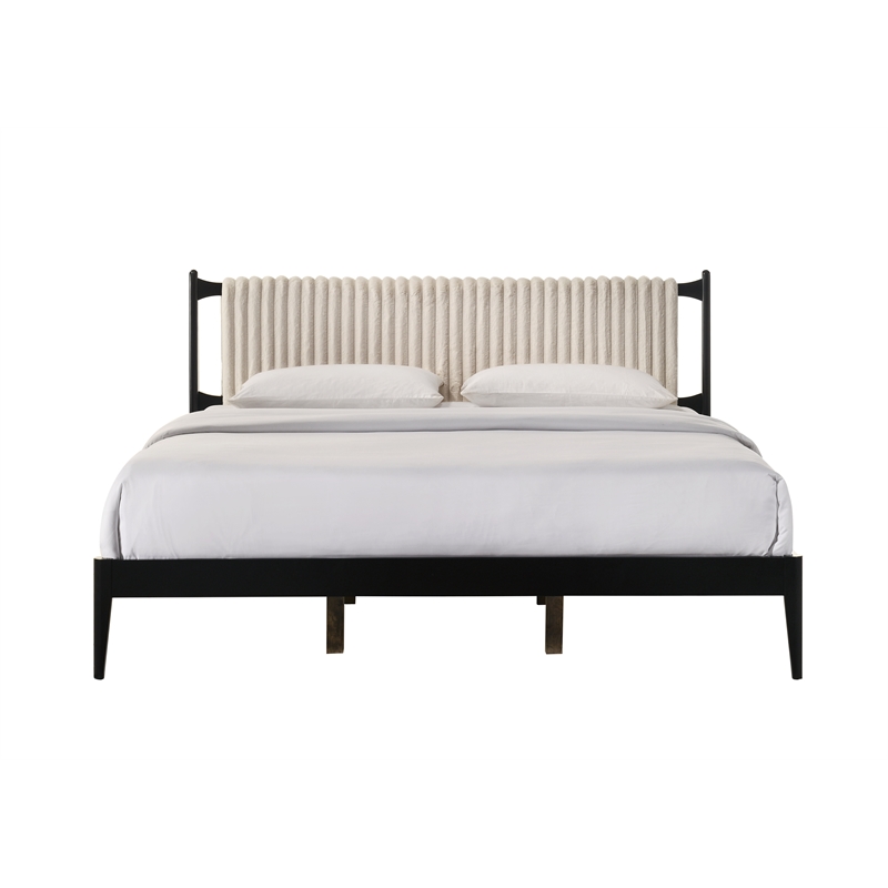 Pemberly Row Wooden King Size Platform Bed in Black and Beige