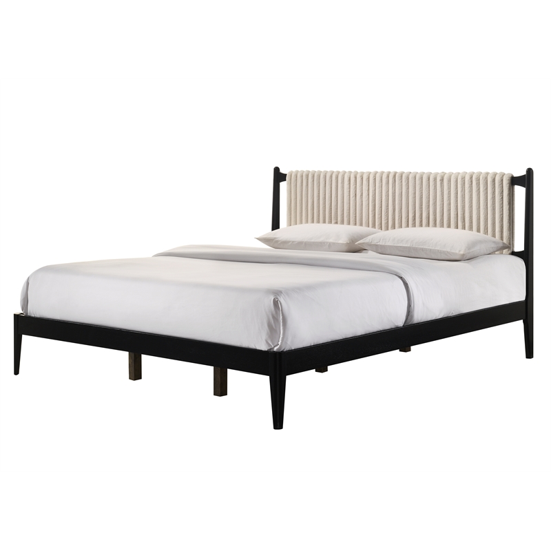 Pemberly Row Wooden King Size Platform Bed in Black and Beige