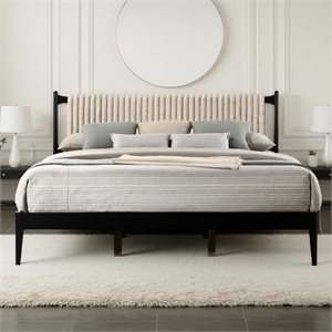 Pemberly Row Wooden King Size Platform Bed in Black and Beige