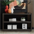 Pemberly Row Upholstered Sofa Console Table with Cushions in Brown
