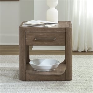 Pemberly Row Solid Wood End Table with Drawer with Shelf in Brown