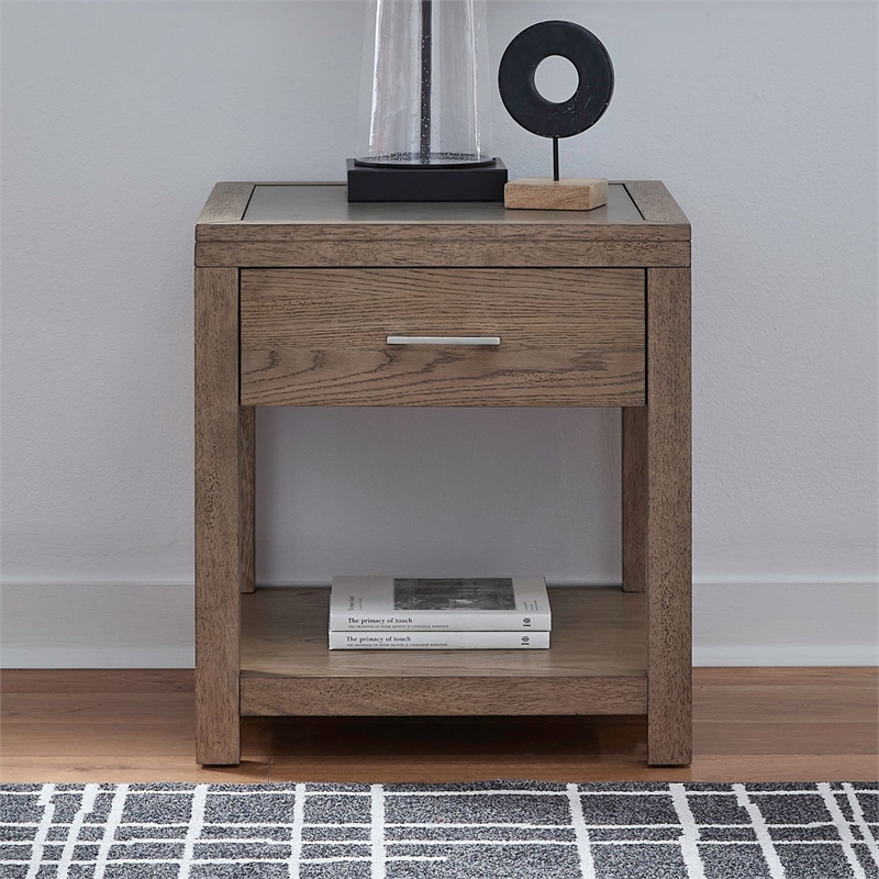 Pemberly Row Solid Wood End Table with Drawer with Shelf in Brown