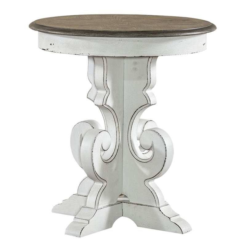 Pemberly Row Solid Wood Round End Table with Drawer with Shelf in White