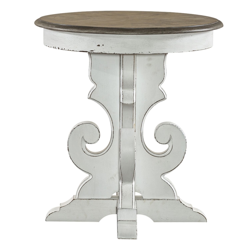 Pemberly Row Solid Wood Round End Table with Drawer with Shelf in White