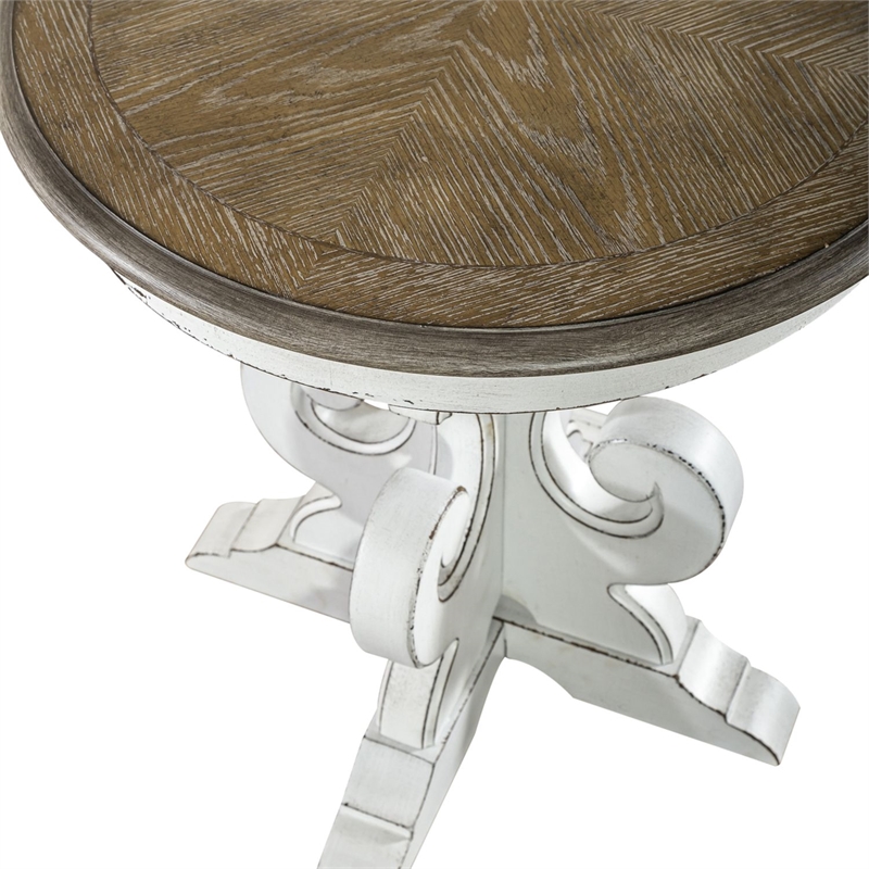 Pemberly Row Solid Wood Round End Table with Drawer with Shelf in White