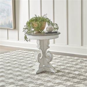 Pemberly Row Solid Wood Round End Table with Drawer with Shelf in White