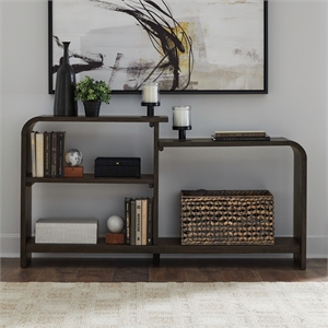 Pemberly Row Upholstered Sofa Console Table with Cushions in Brown