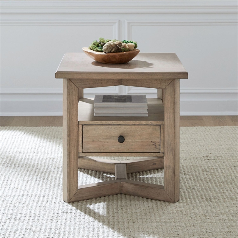 Pemberly Row Solid Wood Rectangular End Table with Shelf in Brown
