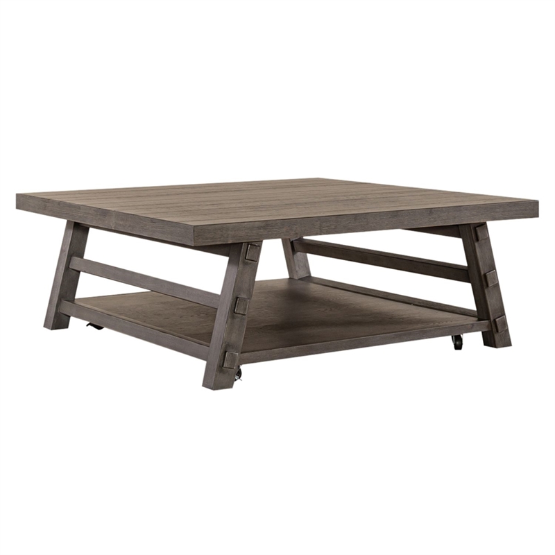 Pemberly Row Solid Wood Oversized Square Cocktail Table in Gray
