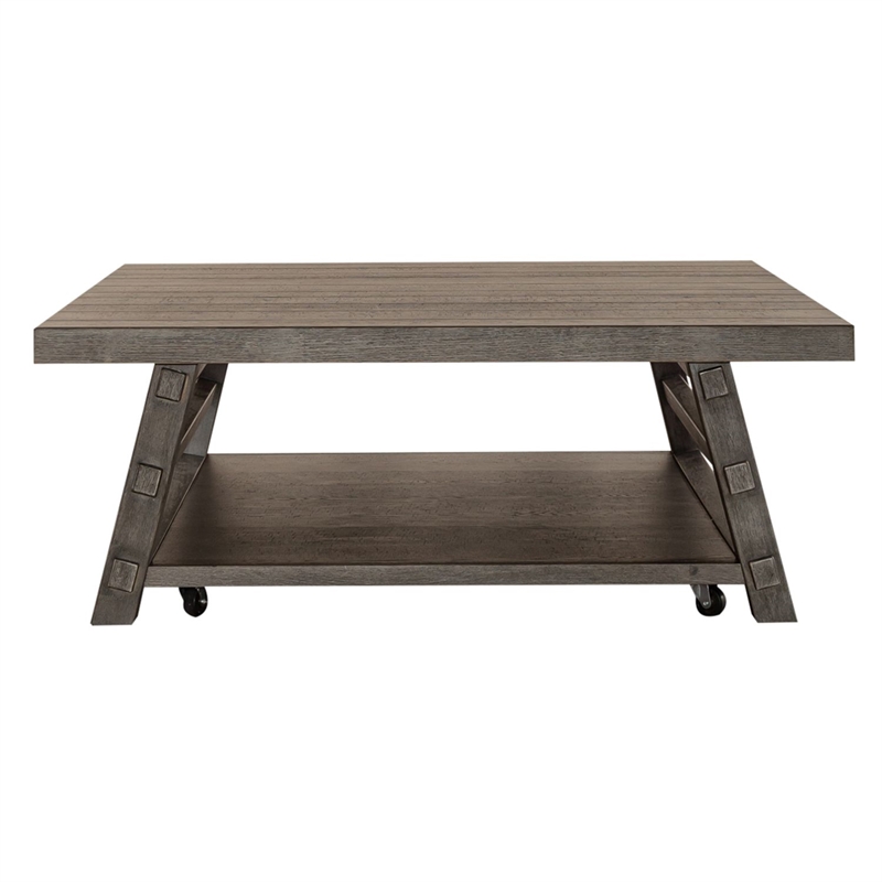 Pemberly Row Solid Wood Oversized Square Cocktail Table in Gray