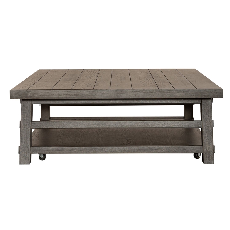 Pemberly Row Solid Wood Oversized Square Cocktail Table in Gray