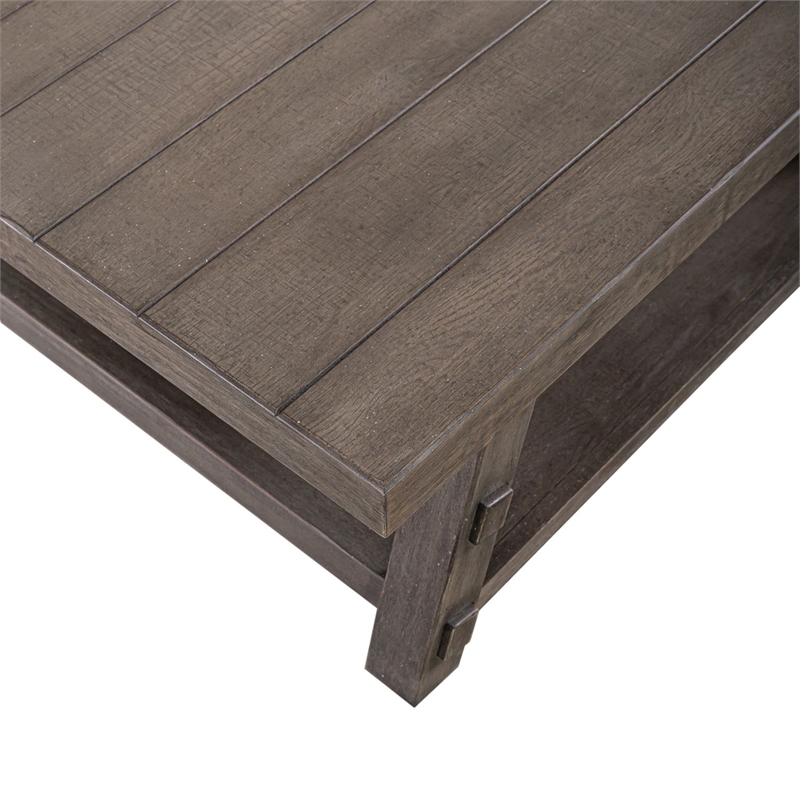 Pemberly Row Solid Wood Oversized Square Cocktail Table in Gray