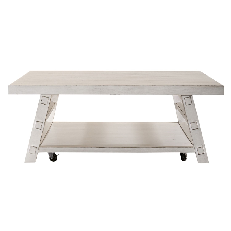Pemberly Row Solid Wood Oversized Square Cocktail Table in White