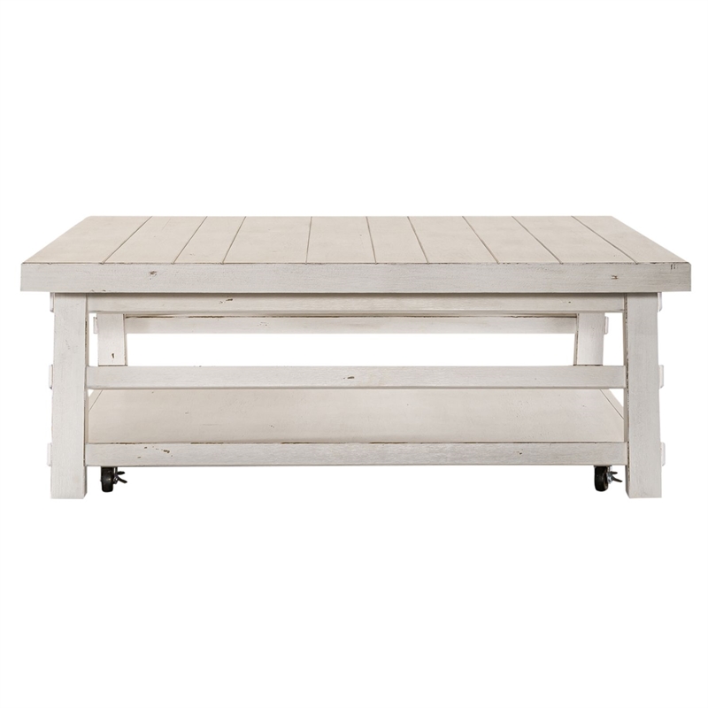 Pemberly Row Solid Wood Oversized Square Cocktail Table in White