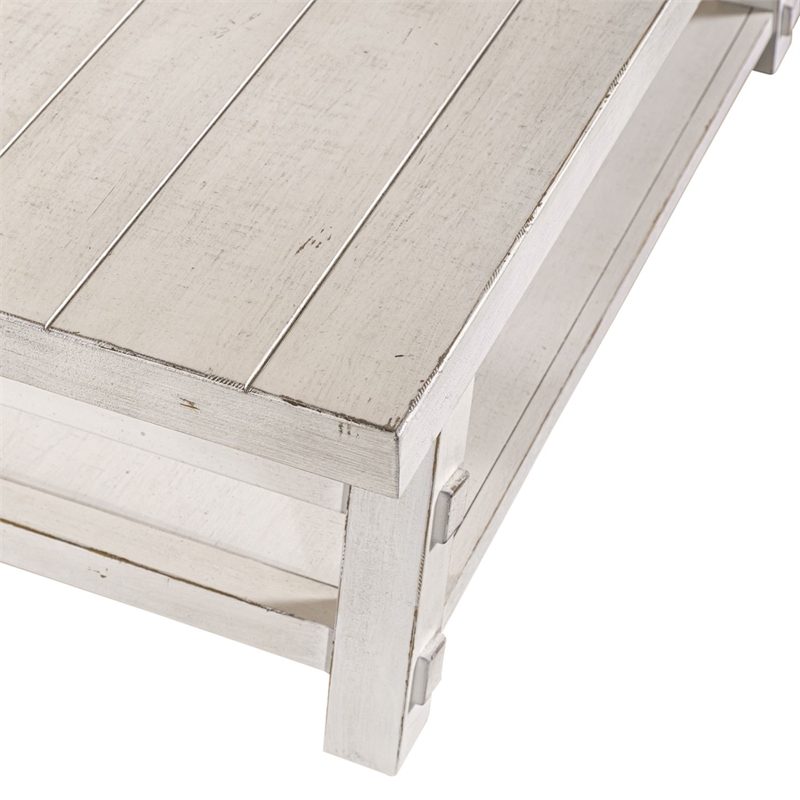 Pemberly Row Solid Wood Oversized Square Cocktail Table in White