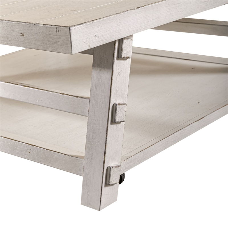 Pemberly Row Solid Wood Oversized Square Cocktail Table in White