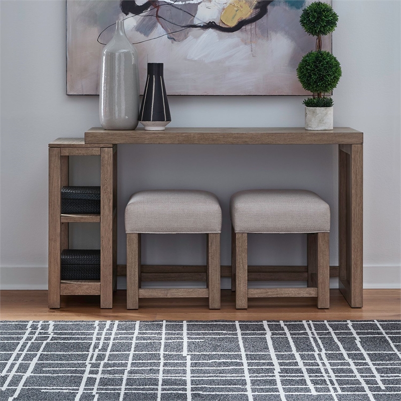 Pemberly Row 3 Piece Set with Console Table and 2 Stools in Brown