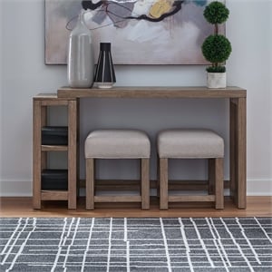 Pemberly Row 3 Piece Set with Console Table and 2 Stools in Brown