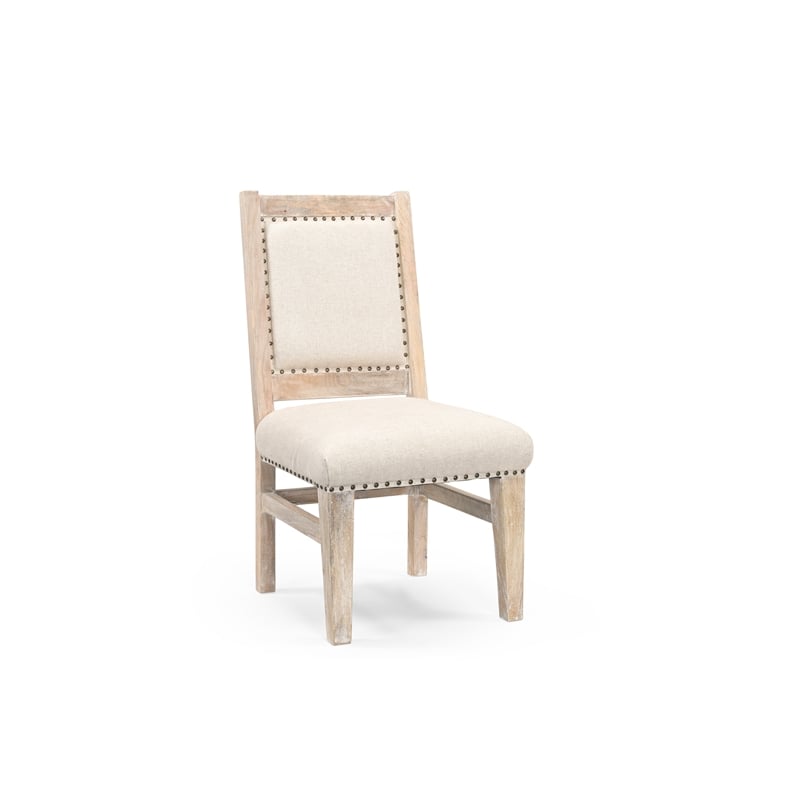 Pemberly Row Floral Carved Upholstered Solid Wood Mango 7 Pc Dining Set in White