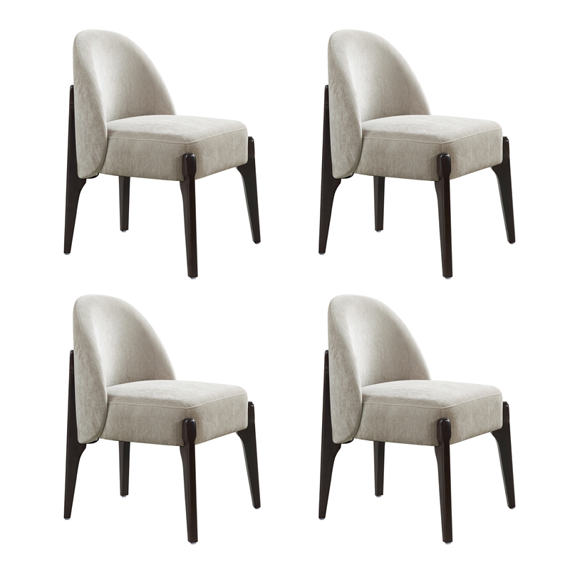 Pemberly Row Modern Chenille Wood Side Chair in Taupe Set of 2