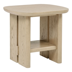 Pemberly Row Coastal Wood Square End Side Table with Shelf in Beige Oak