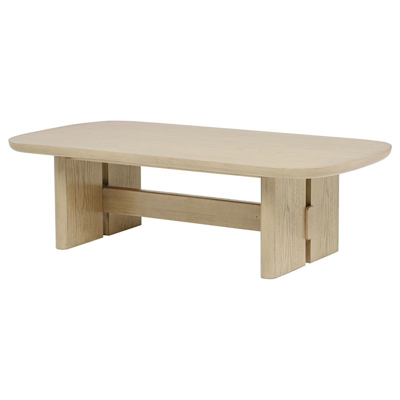 Pemberly Row Coastal Wood Rectangular Cocktail Coffee Table in Beige Oak