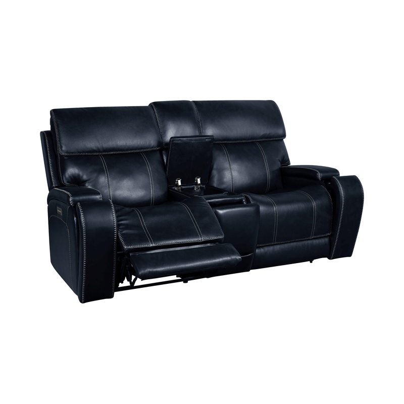 Pemberly Row Loveseat Console with Power Recliner in Rainer Ocean