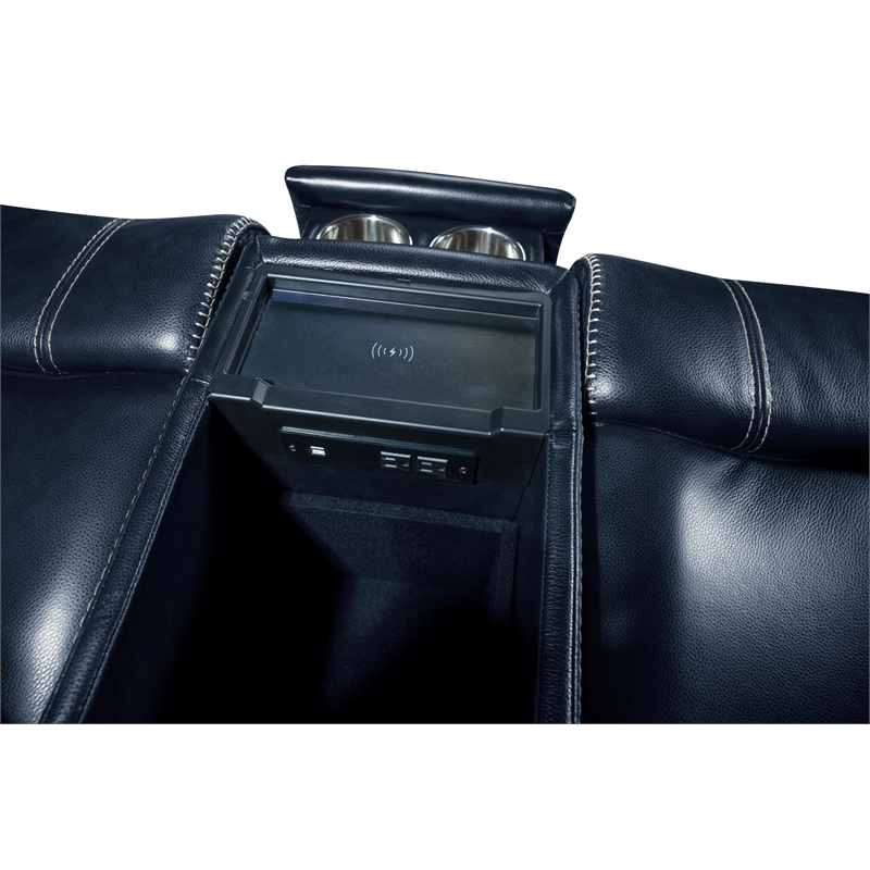 Pemberly Row Loveseat Console with Power Recliner in Rainer Ocean