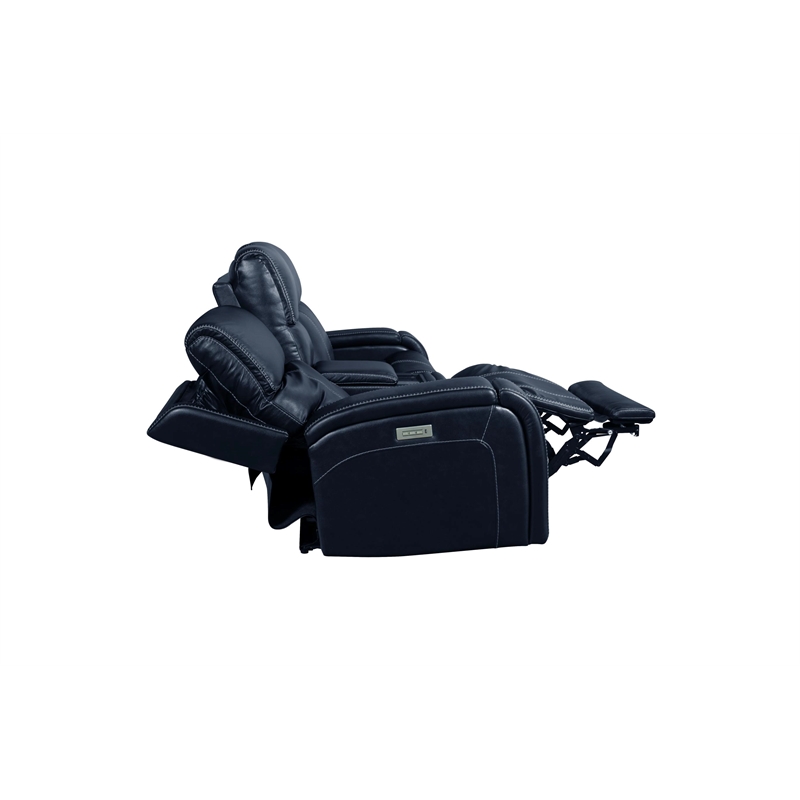 Pemberly Row Loveseat Console with Power Recliner in Rainer Ocean