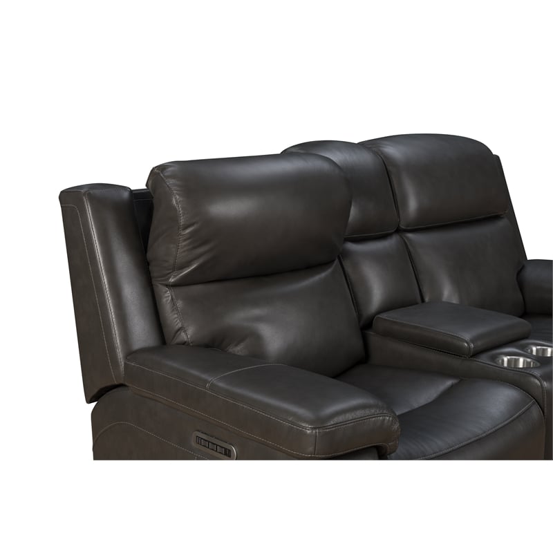 Pemberly Row Power Reclining Loveseat with Heat & Massage in Matteo Smokey Gray